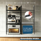 Y YOMA Extendable Microwave Oven Rack, 3 Tier Metal Kitchen Countertop Organizer with 6 Hooks, Adjustable Shelf for Bakers, Holds 60lb, Black - Image 4