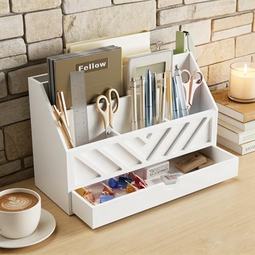 SRIWATANA White Desk Mail Organizer with Drawer, 5 Slot Countertop Sorter - Image 5