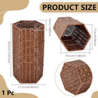 UNICRAFTALE 1pc Brown Handmade Wicker Umbrella Stand Hexagonal Woven Rattan Umbrella Holder with Storage Basket for Entryway and Bathroom 15.5x8.5x7.5 Inch - Image 3