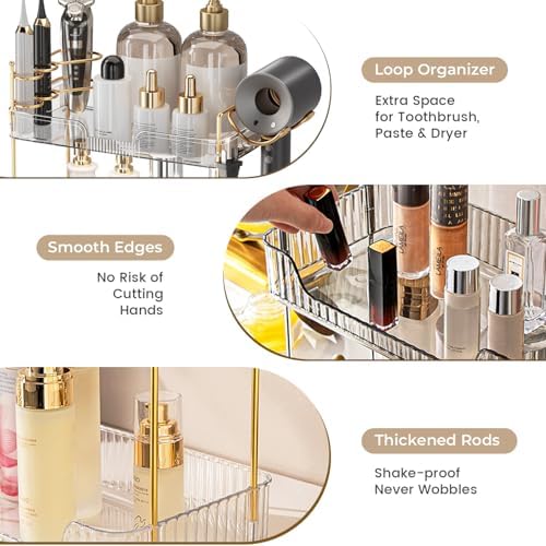 Aveniee Bathroom Counter Organizer,3 Tier Skincare Perfume Countertop Storage with Hair Dryer Rack and Toothbrush Holder, Cosmetic Makeup Tray for Vanity,Grey - Image 5
