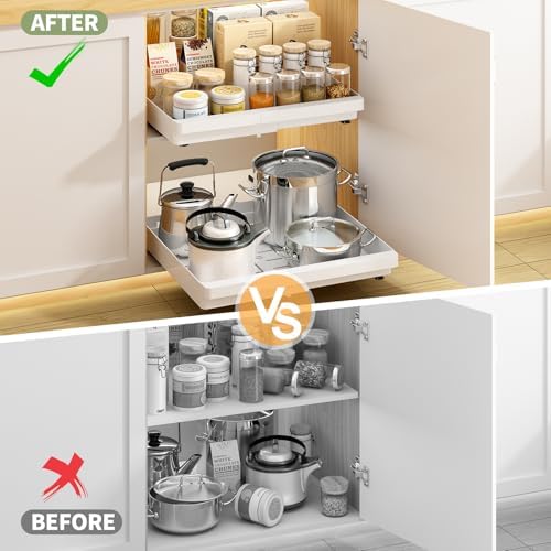 DOMNIU Pull Out Cabinet Organizers Expandable,White,20.8"Depth,2 Pack - Image 6