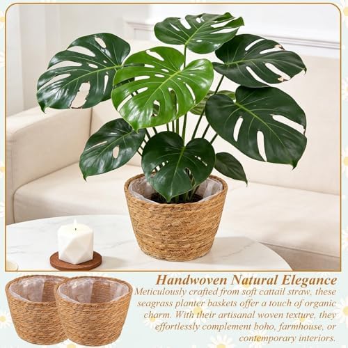 2PCS Seagrass Plant Basket for Indoor and Outdoor,Wicker Planter Basket with Liner for 6 inch Pot,Small Plant Pot Covers for Potted Plants,Rattan Storage Baskets for Rustic Boho Farmhouse Decor - Image 5