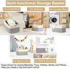 ICERZCZ Large Blanket Basket Living Room, Rectangle Storage Basket, Large Basket for Blankets, Woven Cotton Rope Baskets for Storage Toy Dirty Clothes, 22”x17”x12”, White & Grey, 75L - Image 5