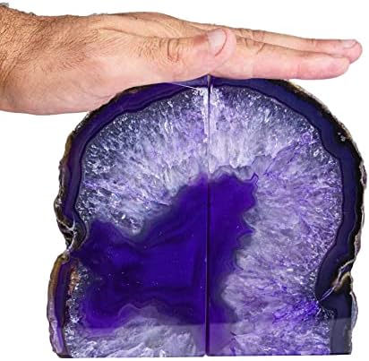AMOYSTONE Purple Agate Bookends, Sturdy Crystal Book Ends for Study Shelf - Image 3