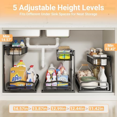 AceMining 2 Pack Under Sink Organizer, 2 Tier Pull Out Cabinet Storage Rack - Image 6