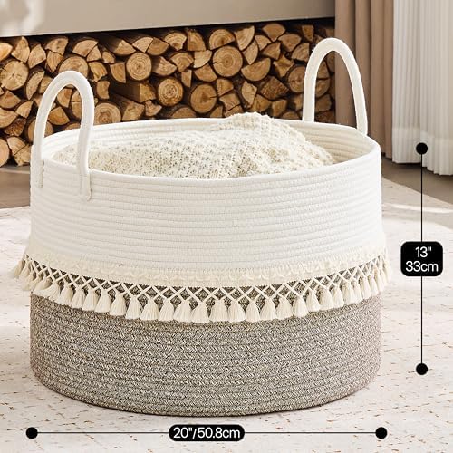 KAKAMAY Large Blanket Basket with Handles, Storage Basket for Living Room - Image 4