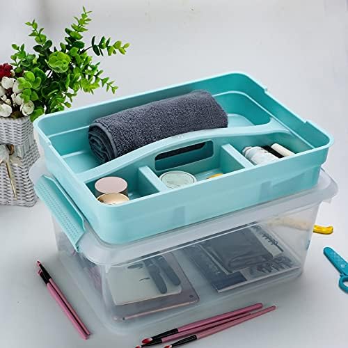 BTSKY Stack & Carry Box, Clear Plastic Storage Container Stackable Home Utility Box with Removable Tray Multi-Purpose Storage Bin for Organizing Stationery, Sewing, Art Craft Supplies(Blue) - Image 6