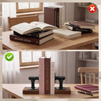 Dunzoom Heavy Duty Bookends for Shelves Industrial Metal and Wood Book Ends - Image 3