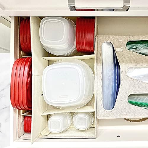 Food Storage Container Organizer 2pc - Lid Organizer Box - Adjustable Kitchen Organizing Box - Compatible with Tupperware Glad Rubbermaid Ziploc Containers - Drawers and Cabinet Organization (2) - Image 7