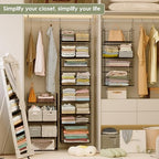 8 Tier Widened Hanging Closet Organizer and Storage Shelves, Metal & Foldable Hanging Clothing Organizer Baskets with Adjustable Dividers for Sweaters Shoes Handbags,Black (L11.81"xW16.14"xH15.35") - Image 6