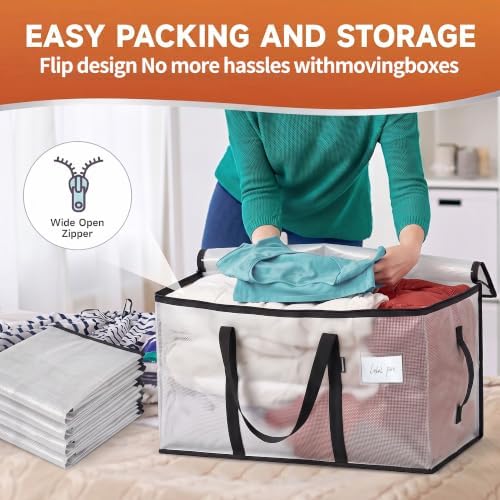 CONGREGATE Extra Large Heavy Duty Moving Bags 8‑Pack Semi‑Transparent, Storage Bags with Zipper & Handles, Waterproof Tote Bags for Clothes Packing Moving Dorm Home Closet Quilt Clothing Storage - Image 6