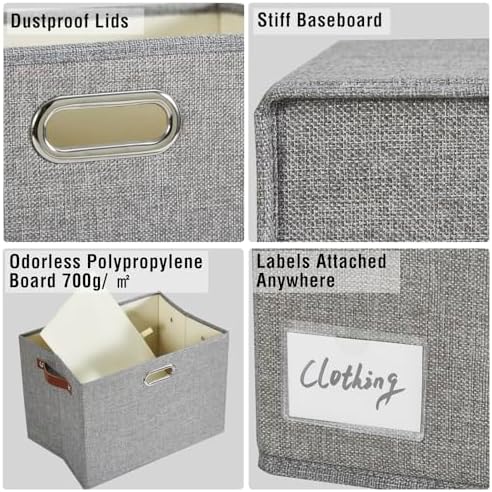 17" Large Fabric Storage Box with Lids, 3-Pack, Gray - Image 4