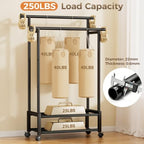 Double Rod Clothing Rack with 2 Shelves, Rolling, Black - Image 4