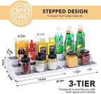 CiWiVOKi 3 Tier Expandable Spice Rack Organizer, White/Grey Plastic Spice Rack, Adjustable Length 14.6In-25.8In, 2 Pack Non-Skid Tiered Spice Shelf Organizer for Kitchen Cabinet, Cupboard, Pantry - Image 2