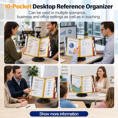 10‑Pocket Desktop Reference Display Organizer, 360° Rotatable Base - Image 7