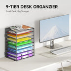 Cawukege 9 Tier Paper Organizer with Handle, 2 Pack Large Capacity Desk Organizer Mesh Paper Letter Tray File Folder Document Sorter for Classroom and Office Accessories Organization- Grey (2 Pack) - Image 2