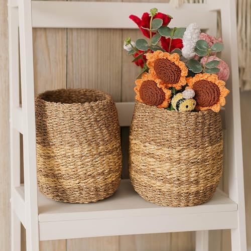 Small Seagrass Basket, Handwoven Natural Storage Bin By Laquedecraft - Image 5
