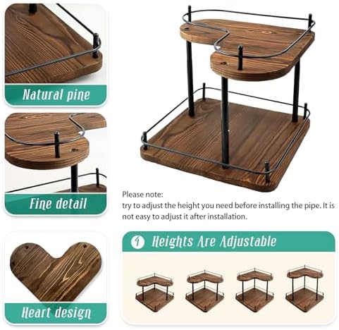 2 Tier Wooden Spice Rack Organizer, 360° Rotating Lazy Susan, 11.8 Inch Large Capacity Countertop Spice Shelf, Adjustable Height, Pine Wood, for Kitchen Bathroom Cosmetic Storage gift set - Image 4