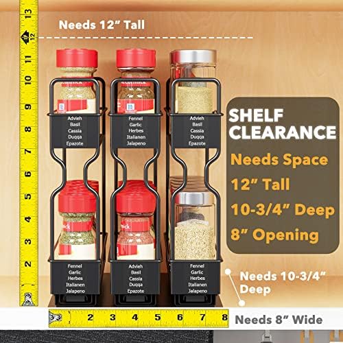 SpaceAid Pull Out Spice Rack Organizer, Heavy Duty Slide Out Seasoning Kitchen Organizer, Cabinet Organizer, with Labels, 7.7" W x10.75 D x10 H, 3 Drawers 2-Tier - Image 3