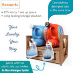 Farmhouse Wooden Laundry detergent stand - Besuerte Detergent Holder Station Shelf for Laundry Room - Laundry Organizers and Storage-Liquid Detergent Dispenser Holds Two Tubs, Brown - Image 4