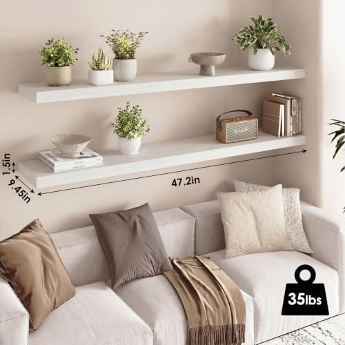 Fixwal Floating Wall Shelves for Decor (White, Set of 2, 47.2Inch) - Image 3