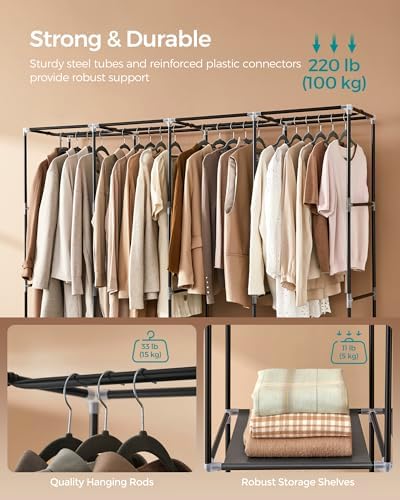 SONGMICS Portable Closet with Cover, 4 Hanging Rods and Shelves - Image 3