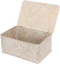 FEIALNDUO Wicker Shelf Baskets with Lid,Seagrass Storage Basket Bins Rectangular Handwoven Basket Boxes for Shelves Desktop Home Organizer (Whitewash, Large) by FEILANDUO