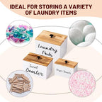 Dandat 3 Pcs Wood Laundry Pods Container Farmhouse Decoration Laundry Room Organization and Storage, Rustic Dryer Sheet Holder Scent Booster Container Set with Scoop(White) - Image 4