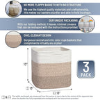NaturalCozy 13 Inch Cube Storage Bins Cotton Rope Woven Baskets for Organizing 3-Pack | 13 x 13 Storage Cubes | Fabric Square Storage Baskets for Shelves Organizer, Kids Toy Bins, Closet Baby Nursery - Image 2
