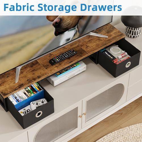 YAOHUOO 45" Large TV Riser with Fabric Drawers for 32-60 inch TV - Image 3