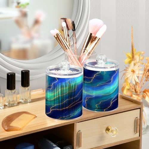 MNSRUU 4 Pack Qtip Holder Organizer Dispenser Blue Marble Bathroom Containers Bathroom Vanity Storage Canister Apothecary Jars for Cotton Swabs/Pads/Floss - Image 6