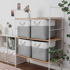 MidmmVick 13 x 13 Inch Cube Storage Bins, 6 Pack Extra Large Collapsible Fabric Storage Bin with Ropes, Foldable Storage Cubes for Home (White & Grey-13"x13"x13") - Image 3