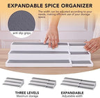CiWiVOKi 3 Tier Expandable Spice Rack Organizer, White/Grey Plastic Spice Rack, Adjustable Length 14.6In-25.8In, 2 Pack Non-Skid Tiered Spice Shelf Organizer for Kitchen Cabinet, Cupboard, Pantry - Image 3