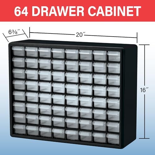 Akro-Mils 64-Drawer Plastic Storage Cabinet, 20"W x 6"D x 16"H, Yellow - Image 3