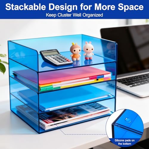 Gelite Acrylic File Organizer for Desk 4 Tiered Stackable Letter Tray Office Paper Storage Desktop Document Sorter, Blue - Image 6