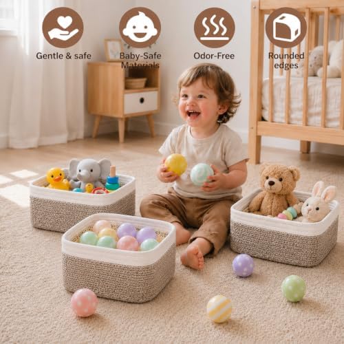 4 Pack Storage Baskets for Shelves, Cotton Rope Small Storage Bins - Image 3