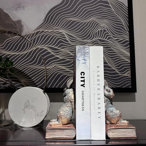 Book Ends for Shelves to Hold Books Hevay Duty,Decorative Rabbit Bookends - Image 2