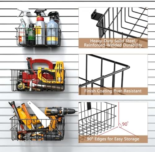 35PCS Slatwall Accessories Set, 4 Ventilated Wire Baskets & 31 Heavy Duty Hooks for Garage Shop Storage - Image 6