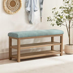 Zihanhome Shoe Rack Bench with Cushion, 2 Tier Solid Wood Storage Bench, Mid-Century Modern Shoe Bench for Entryway, Hallway, Closet, Front Door Entrance, Foyer (Teal, 46.5") - Image 3