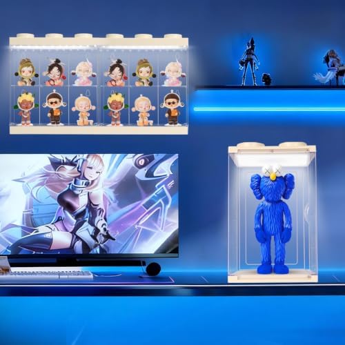 Wall-Mounted White Acrylic Display Case with White LED Light, 12-Grid Clear Showcase Shelf, No-Assembly Dustproof Organizer for Mini Figures, Collectibles - Image 2