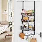 HapiRm Over The Door Hanger with Coat Hooks and 3 Baskets, Rustproof Over The Door Hooks, Storage Organizer for Hats, Towels - Black - Image 7