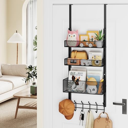 HapiRm Over The Door Hanger with Coat Hooks and 3 Baskets, Rustproof Over The Door Hooks, Storage Organizer for Hats, Towels - Black - Image 7
