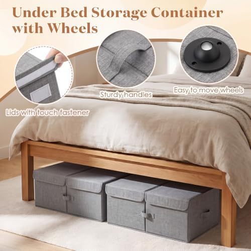 Geelin 4 Pack Under Bed Storage with Wheels, 10 Inch Height 65L Large Capacity Foldable Underbed Storage Bins with Lids & Handles, Easy Assembly Rolling Under Bed Containers for Clothes Blankets, Gray - Image 5