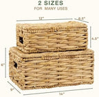 84ECO Set of 2 Wicker Baskets with Lid - Decorative Storage Boxes for Home Decor, Shelves - Woven Basket with Lid - Wicker Decor - Rattan Box - Decorative Bins with Lids (Natural) - Image 6