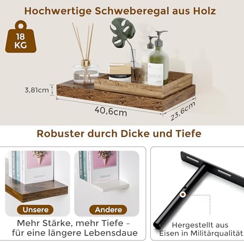 Floating Shelves for Wall, 16 in Rustic Wooden Wall Shelves - Image 3