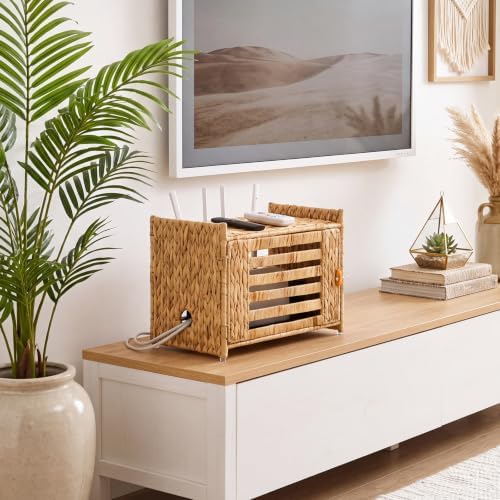 Novabright Rattan Router Box Hider, Wi-Fi Shelf, Water Hyacinth, Brown - Image 5