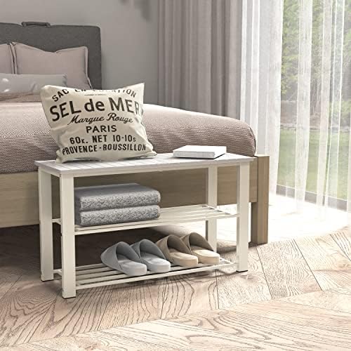 Simple Houseware Wooden Top Shoe Rack Bench for Entryway, White - Image 6