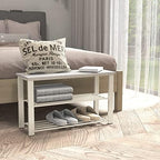 Simple Houseware Wooden Top Shoe Rack Bench for Entryway, White - Image 6