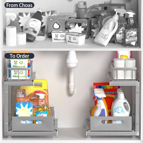 Saydear L-Shaped Under Sink Organizer, 2-Tier Pull-out Cabinet Rack 1-Pack - Image 2