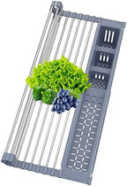BBXTYLY Expandable Roll Up Dish Drying Rack,Over The Sink Drying Rack Sink Kitchen Accessories Rolling up Stainless Steel Drainer, Foldable with Removable Utensil Holder(Gray) by BBXTYLY